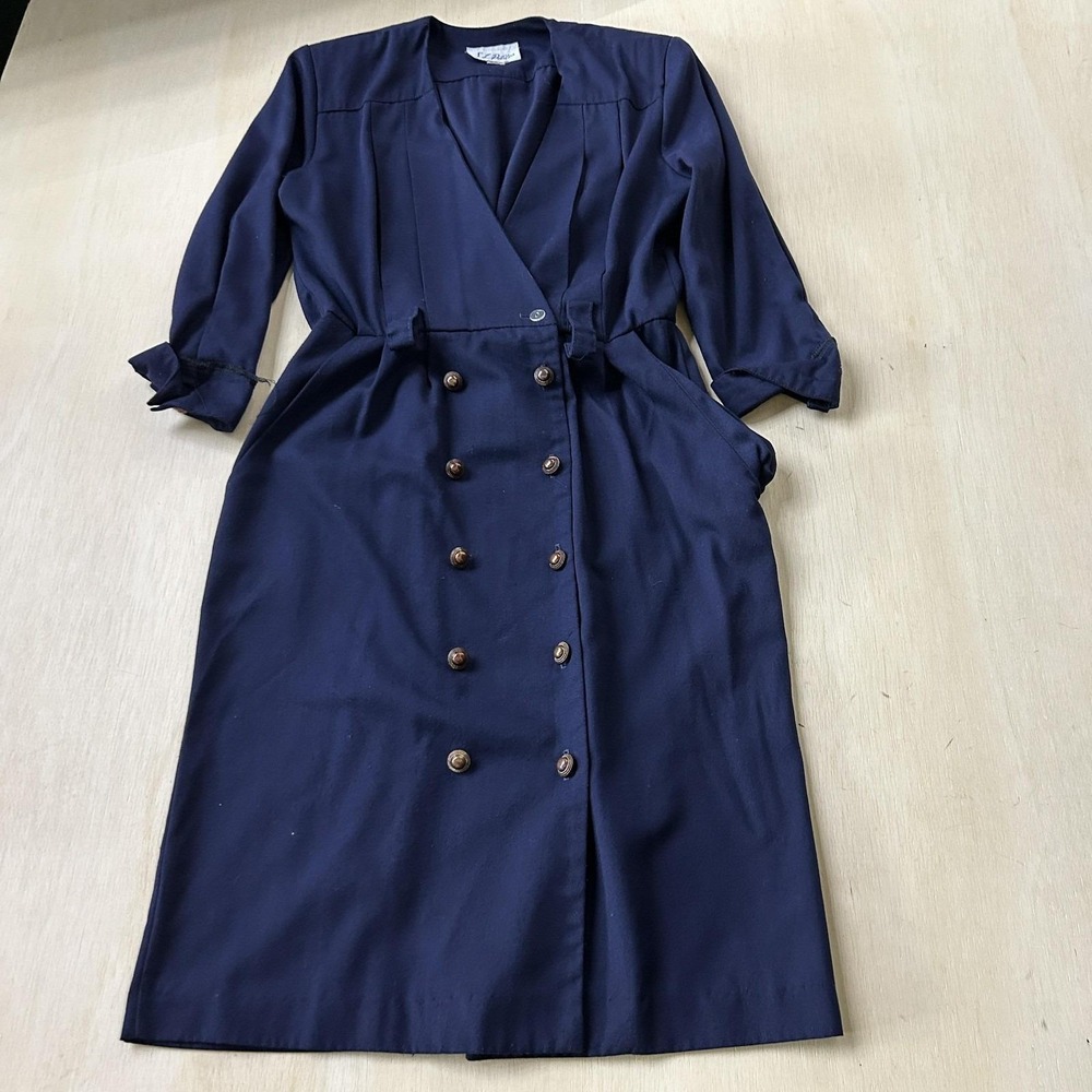 Vintage S.L. Petites Shirt Dress Womens 8 Blue 3/4 Sleeve Button Knee Length